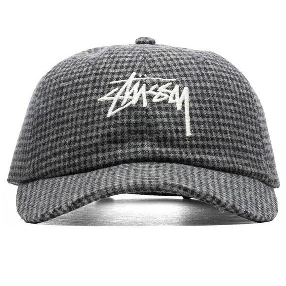STUSSY WOOL CHECK BIG STOCK LOW PRO CHARCOAL CAP HAT One Size Embroidered Logo - Picture 5 of 5